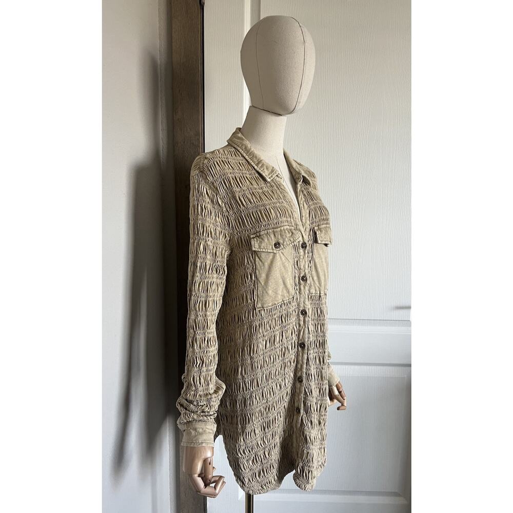 Anthropologie Pilcro Smocked Shacket Button Up Chest Pocket Olive Green Size S - Picture 9 of 16